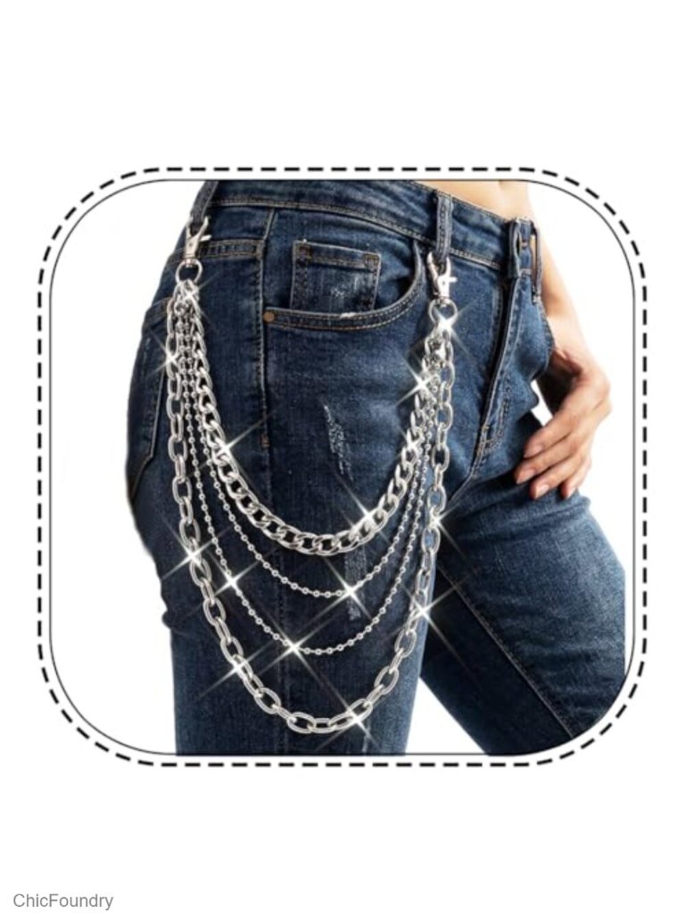 Punk Pants Chain Belt Silver Pocket Jeans Chains for Women Goth
